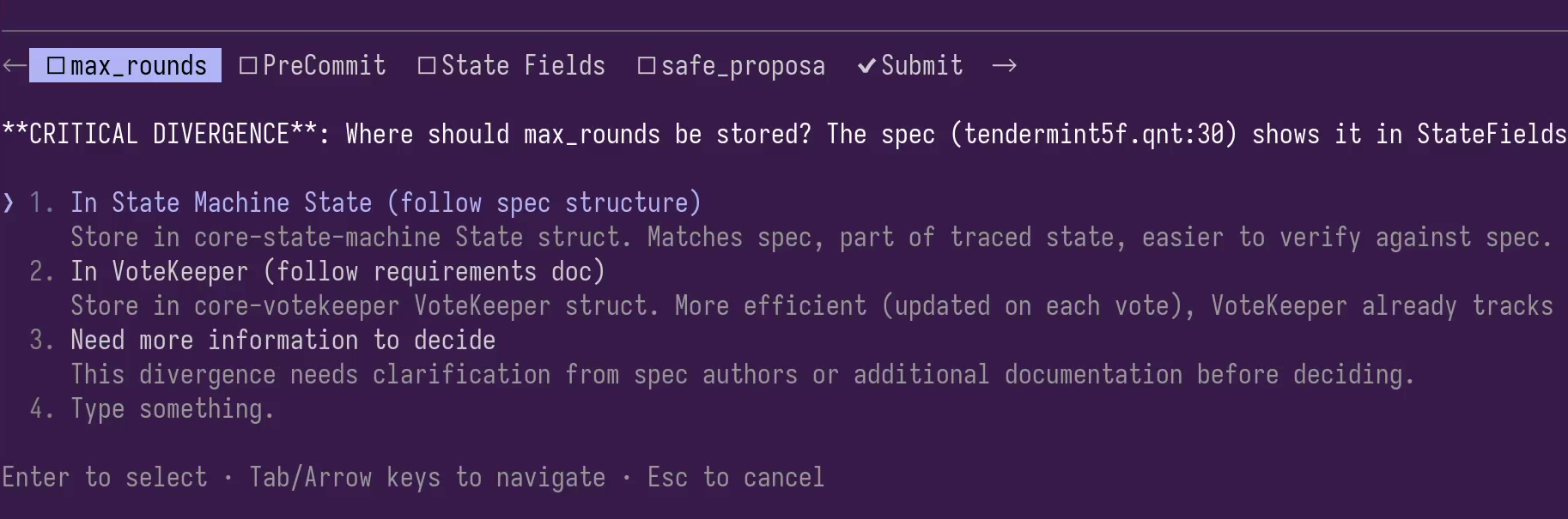 AI chat querying the user for architectural decisions